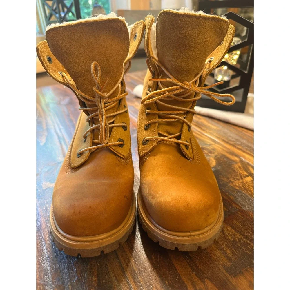 Timberland Womens 8329R Wheat Waterproof Teddy Fleece Fold Down Boots Size 7M